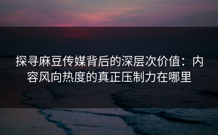 探寻麻豆传媒背后的深层次价值:内容风向热度的真正压制力在哪里 探寻麻豆传媒背后的深层次价值:内容风向热度的真正压制力在哪里